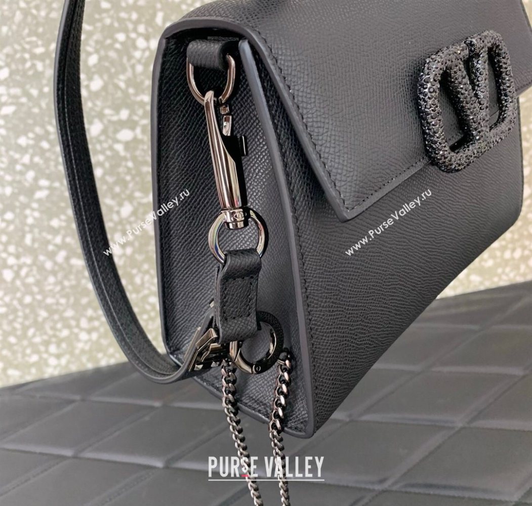 Valentino Small VSLING Grainy Calfskin Handbag with Strass Black 2025 7020 (LKF-250626012)