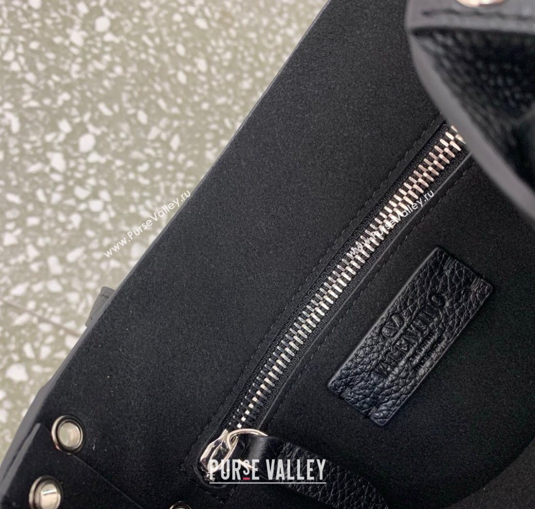 Valentino Mini Nellcôte Shopping Bag in Grainy Calfskin with Ball Studs Black 2025 0078 (LKF-250626043)
