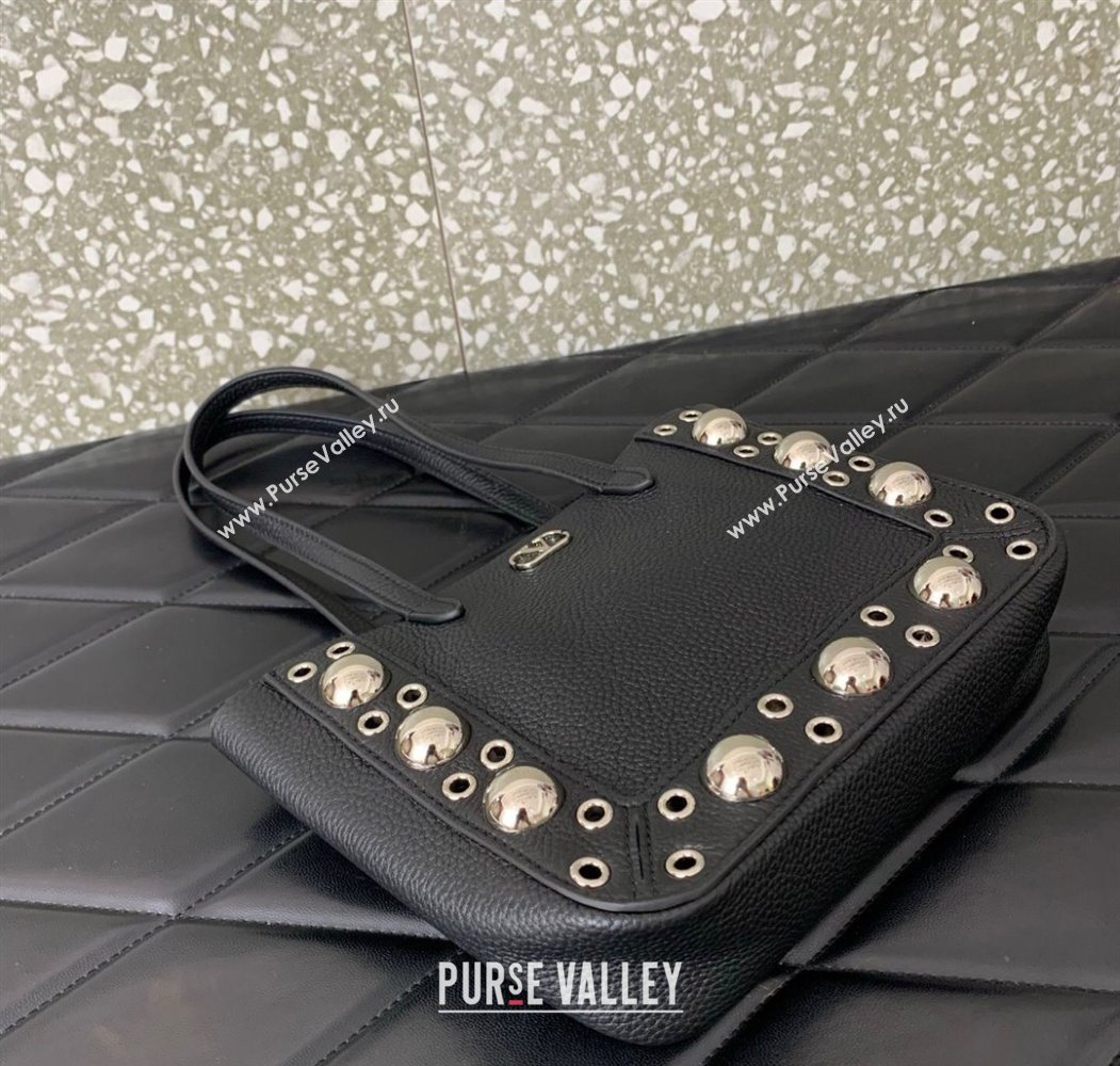 Valentino Mini Nellcôte Shopping Bag in Grainy Calfskin with Ball Studs Black 2025 0078 (LKF-250626043)