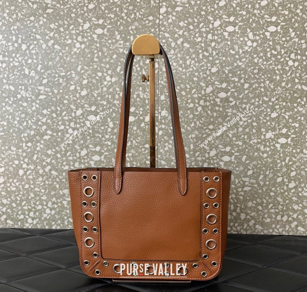Valentino Mini Nellcôte Shopping Bag in Grainy Calfskin with Ball Studs Brown 2025 0078 (LKF-250626044)