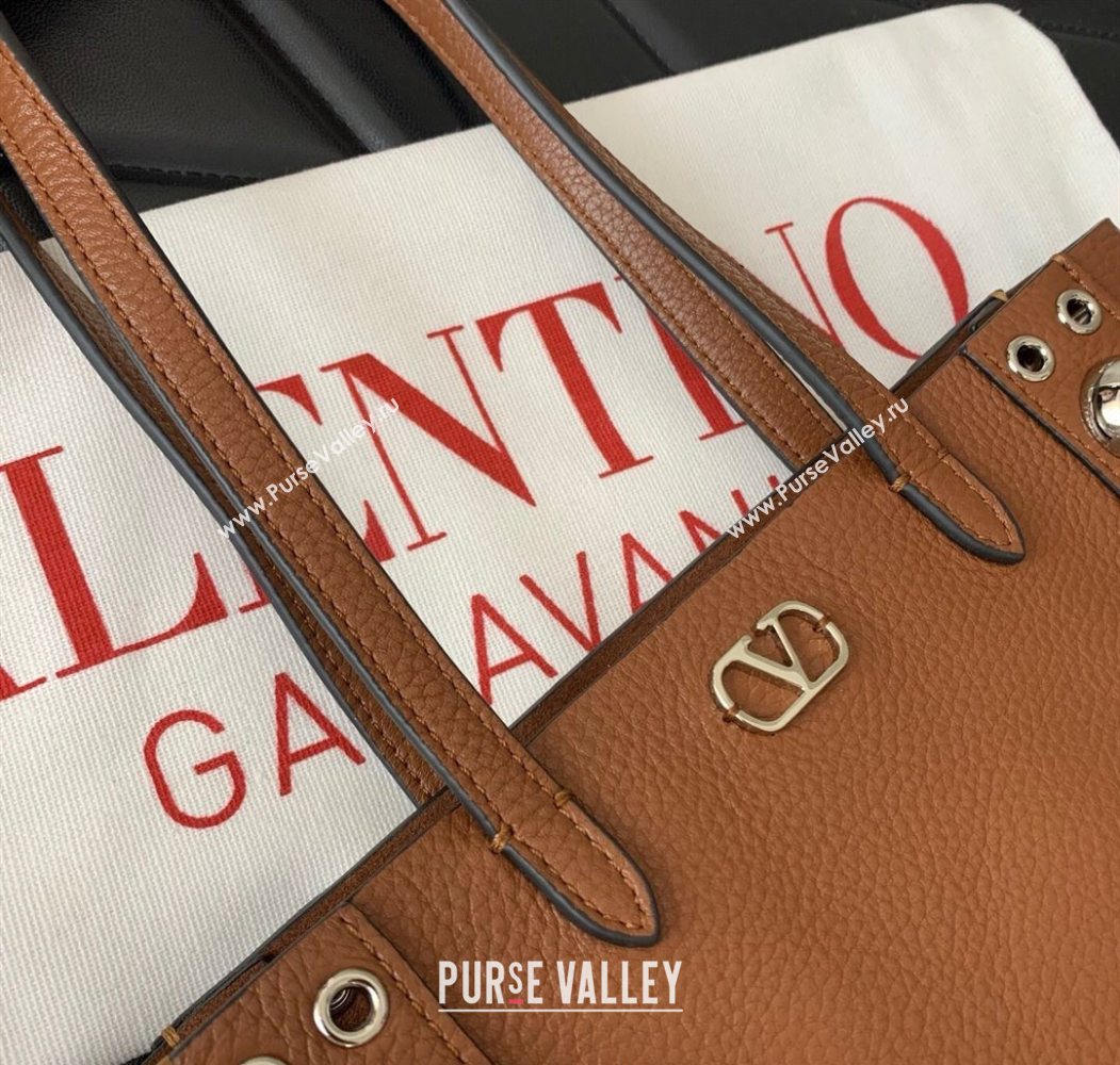Valentino Mini Nellcôte Shopping Bag in Grainy Calfskin with Ball Studs Brown 2025 0078 (LKF-250626044)