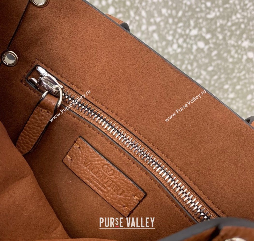 Valentino Mini Nellcôte Shopping Bag in Grainy Calfskin with Ball Studs Brown 2025 0078 (LKF-250626044)