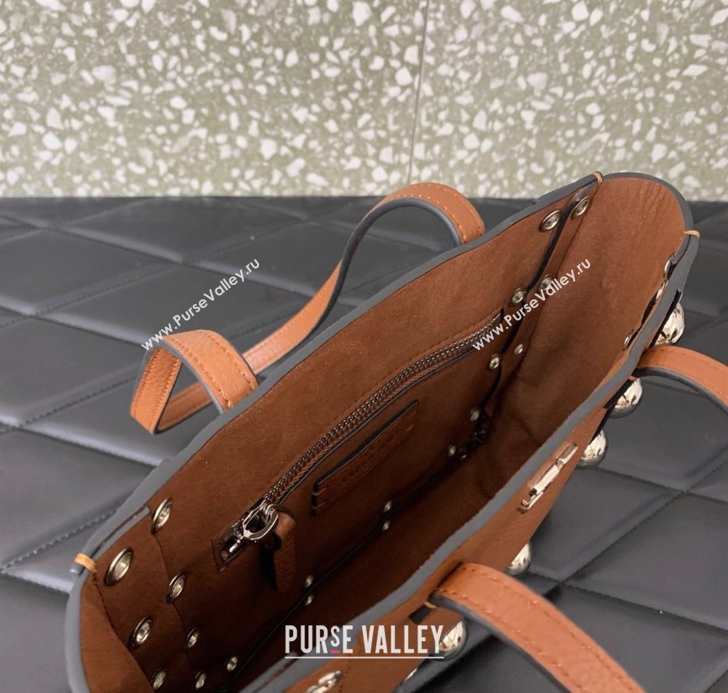 Valentino Mini Nellcôte Shopping Bag in Grainy Calfskin with Ball Studs Brown 2025 0078 (LKF-250626044)