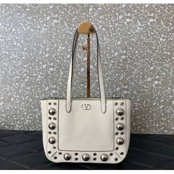 Valentino Mini Nellcôte Shopping Bag in Grainy Calfskin with Ball Studs White 2025 0078 (LKF-250626045)