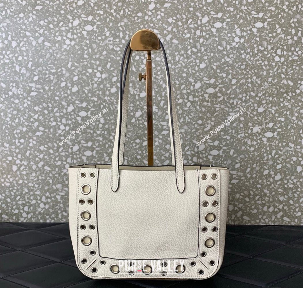 Valentino Mini Nellcôte Shopping Bag in Grainy Calfskin with Ball Studs White 2025 0078 (LKF-250626045)