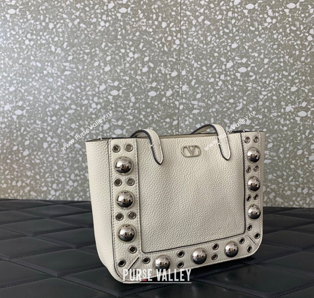 Valentino Mini Nellcôte Shopping Bag in Grainy Calfskin with Ball Studs White 2025 0078 (LKF-250626045)