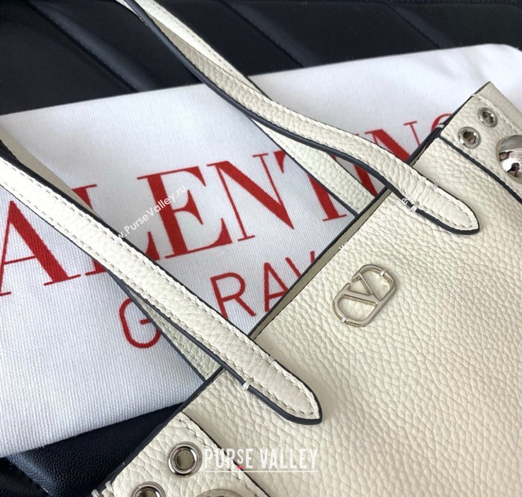 Valentino Mini Nellcôte Shopping Bag in Grainy Calfskin with Ball Studs White 2025 0078 (LKF-250626045)