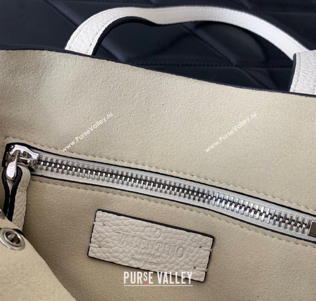 Valentino Mini Nellcôte Shopping Bag in Grainy Calfskin with Ball Studs White 2025 0078 (LKF-250626045)