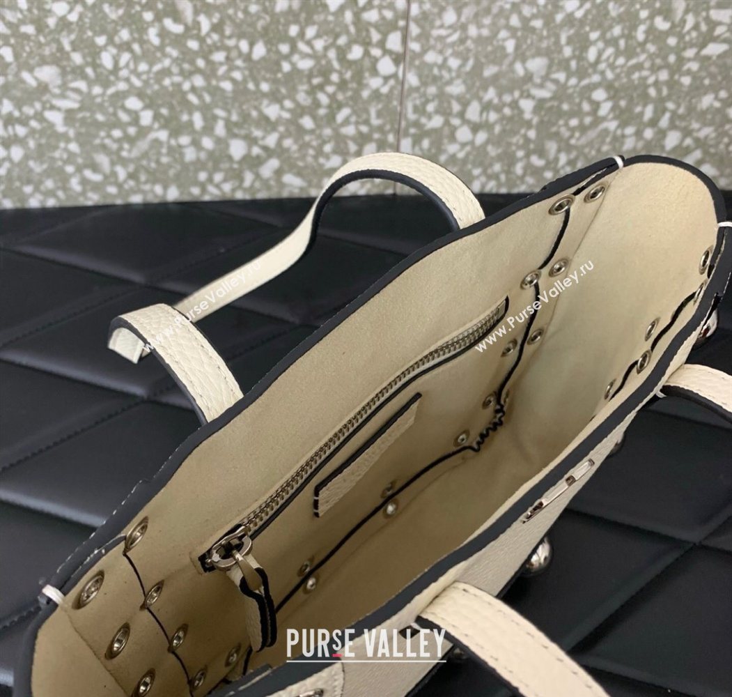 Valentino Mini Nellcôte Shopping Bag in Grainy Calfskin with Ball Studs White 2025 0078 (LKF-250626045)