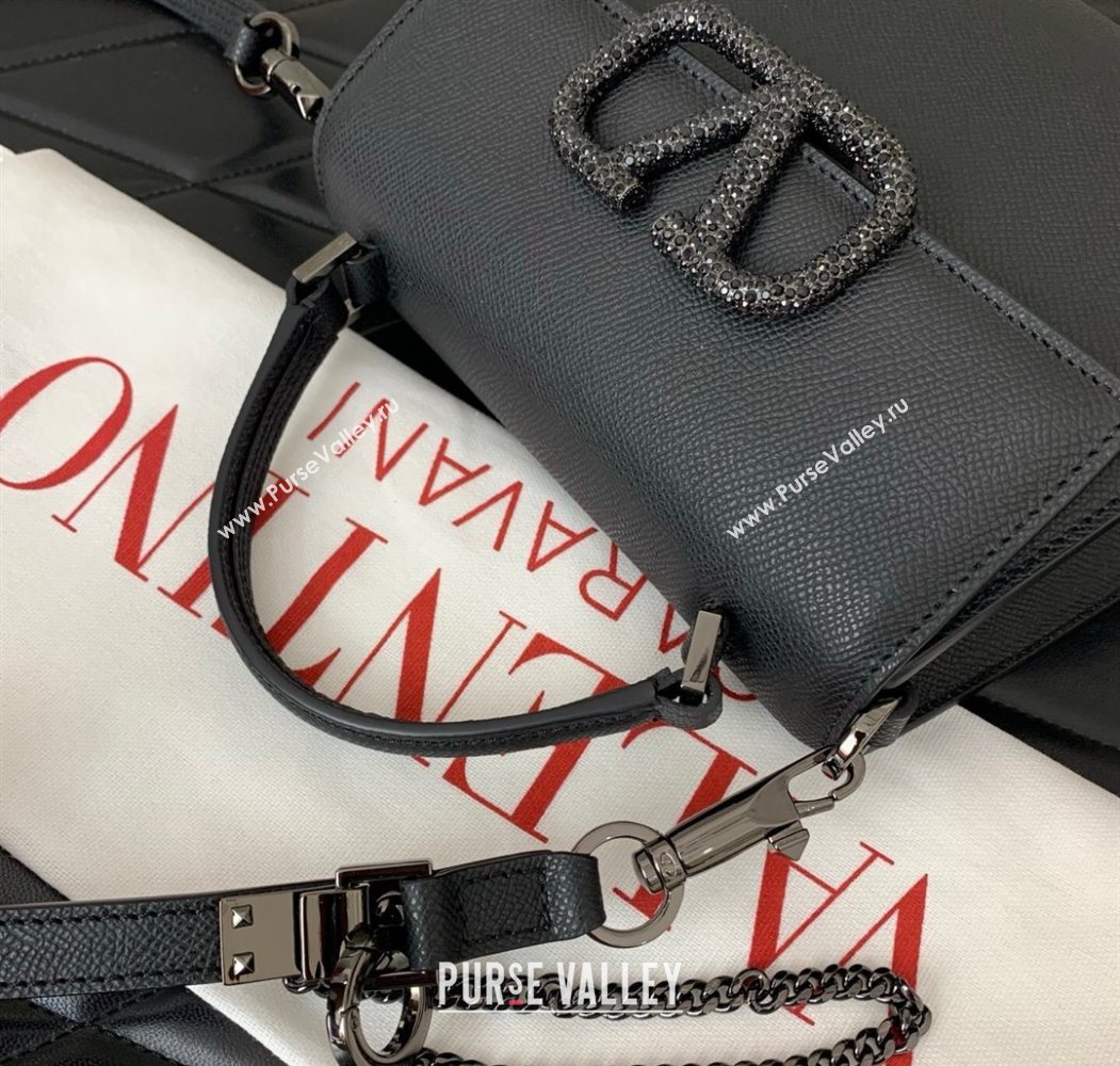 Valentino Small VSLING Grainy Calfskin Handbag with Strass Black 2025 7020 (LKF-250626012)
