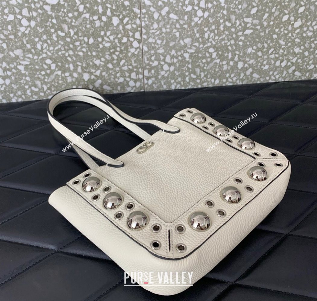 Valentino Mini Nellcôte Shopping Bag in Grainy Calfskin with Ball Studs White 2025 0078 (LKF-250626045)