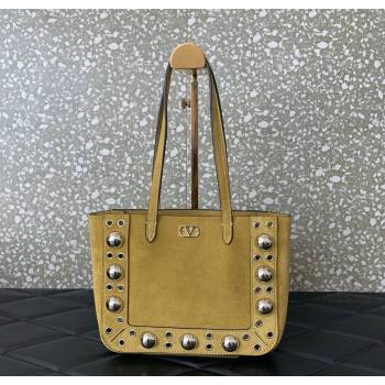 Valentino Mini Nellcôte Shopping Bag in Suede with Ball Studs Khaki 2025 0078 (LKF-250626046)