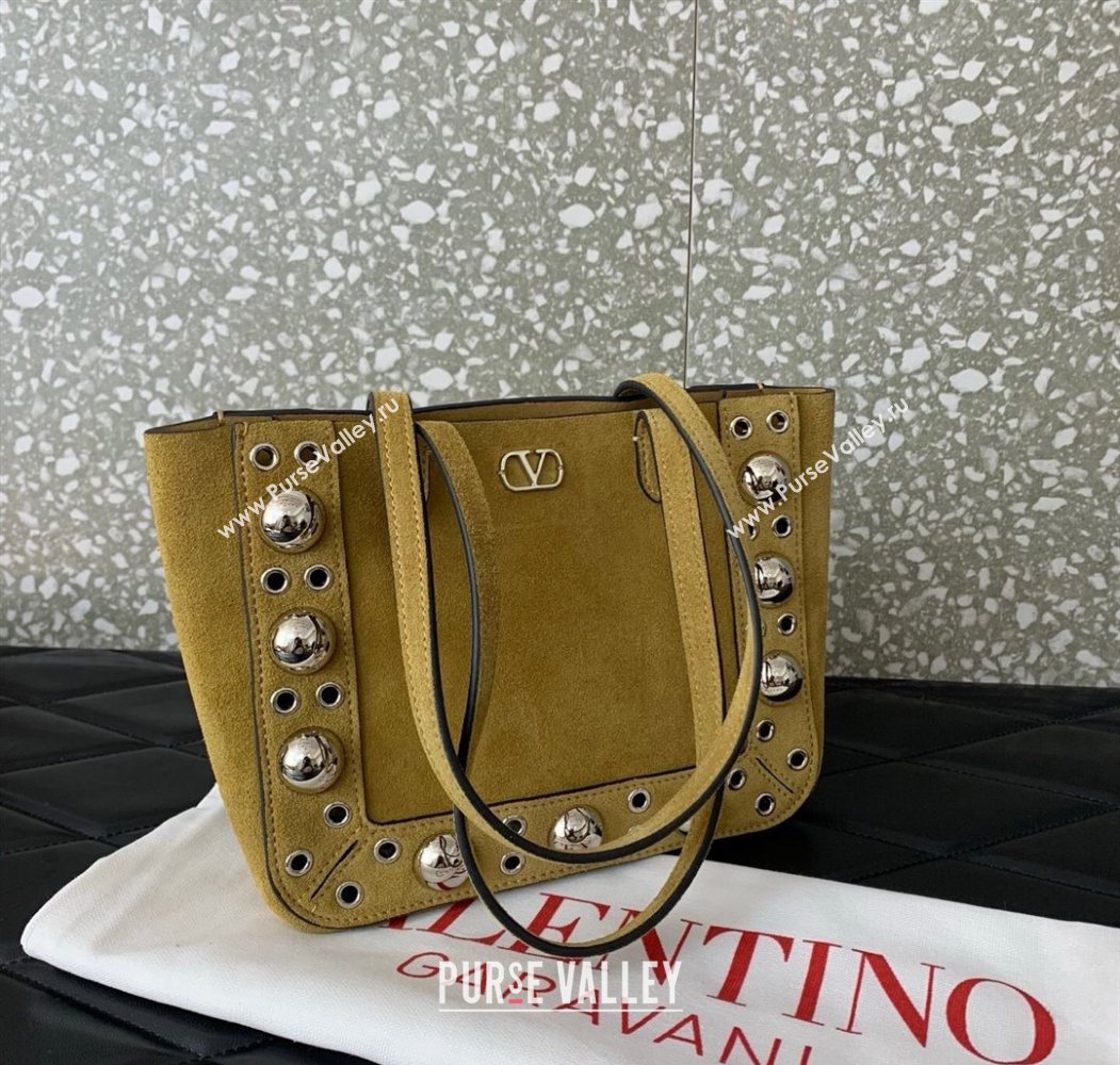 Valentino Mini Nellcôte Shopping Bag in Suede with Ball Studs Khaki 2025 0078 (LKF-250626046)