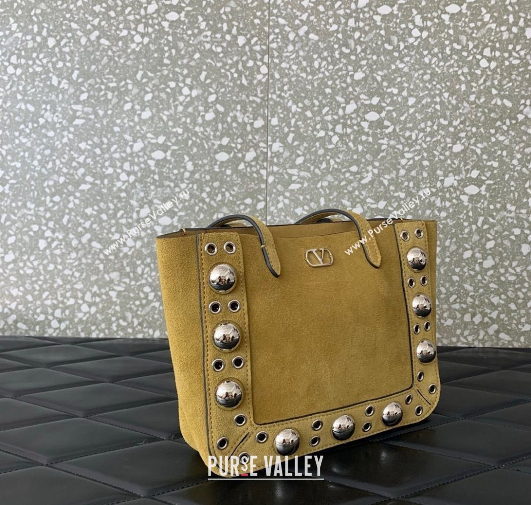 Valentino Mini Nellcôte Shopping Bag in Suede with Ball Studs Khaki 2025 0078 (LKF-250626046)