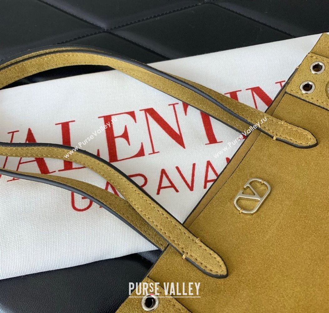 Valentino Mini Nellcôte Shopping Bag in Suede with Ball Studs Khaki 2025 0078 (LKF-250626046)