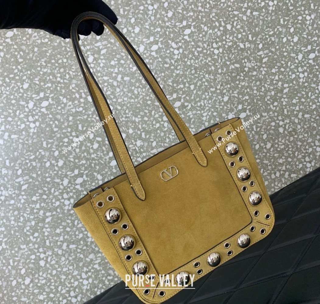 Valentino Mini Nellcôte Shopping Bag in Suede with Ball Studs Khaki 2025 0078 (LKF-250626046)