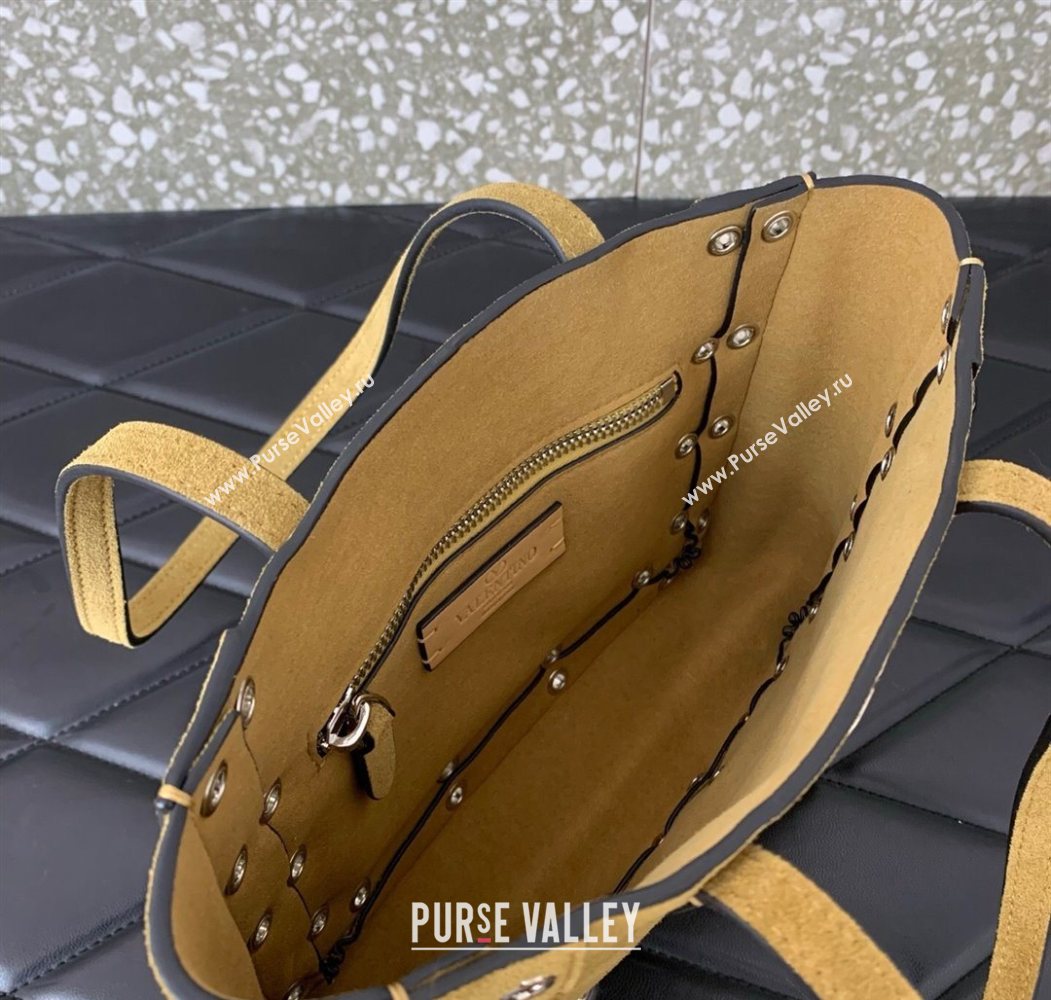 Valentino Mini Nellcôte Shopping Bag in Suede with Ball Studs Khaki 2025 0078 (LKF-250626046)