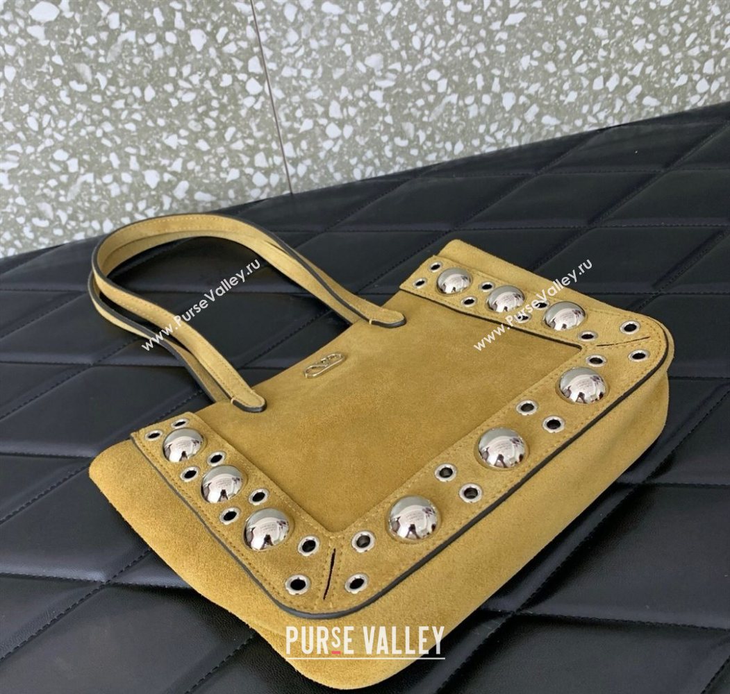 Valentino Mini Nellcôte Shopping Bag in Suede with Ball Studs Khaki 2025 0078 (LKF-250626046)