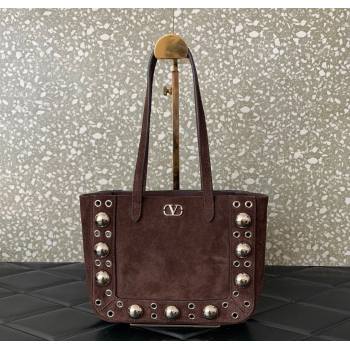 Valentino Mini Nellcôte Shopping Bag in Suede with Ball Studs Brown 2025 0078 (LKF-250626047)
