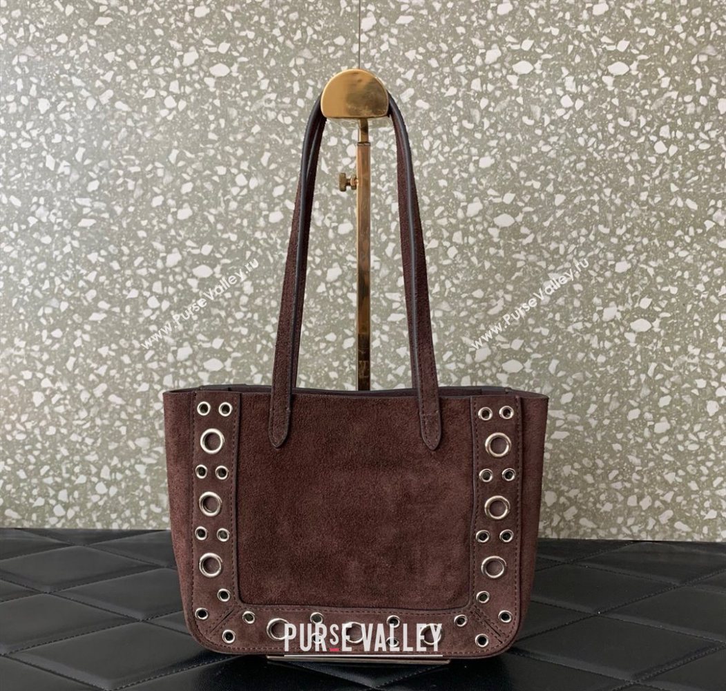Valentino Mini Nellcôte Shopping Bag in Suede with Ball Studs Brown 2025 0078 (LKF-250626047)