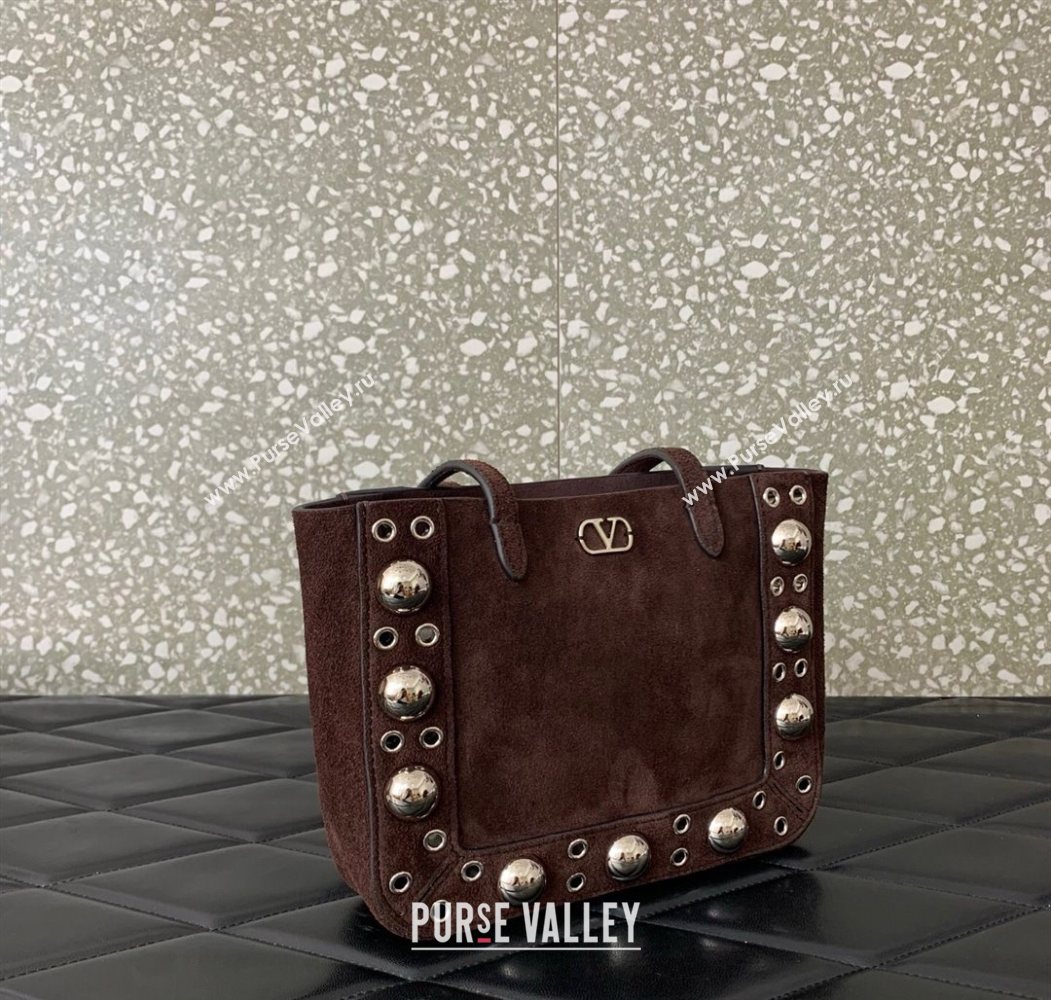 Valentino Mini Nellcôte Shopping Bag in Suede with Ball Studs Brown 2025 0078 (LKF-250626047)