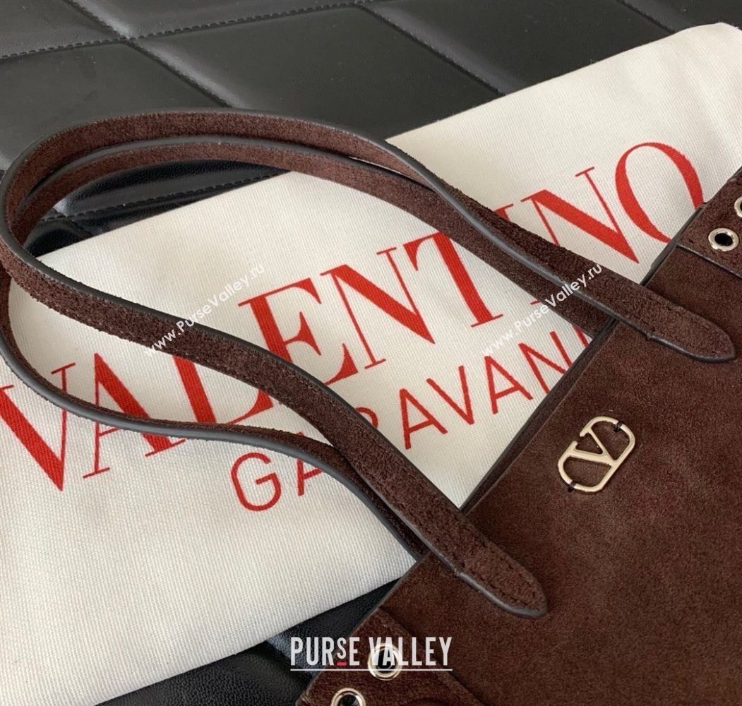 Valentino Mini Nellcôte Shopping Bag in Suede with Ball Studs Brown 2025 0078 (LKF-250626047)