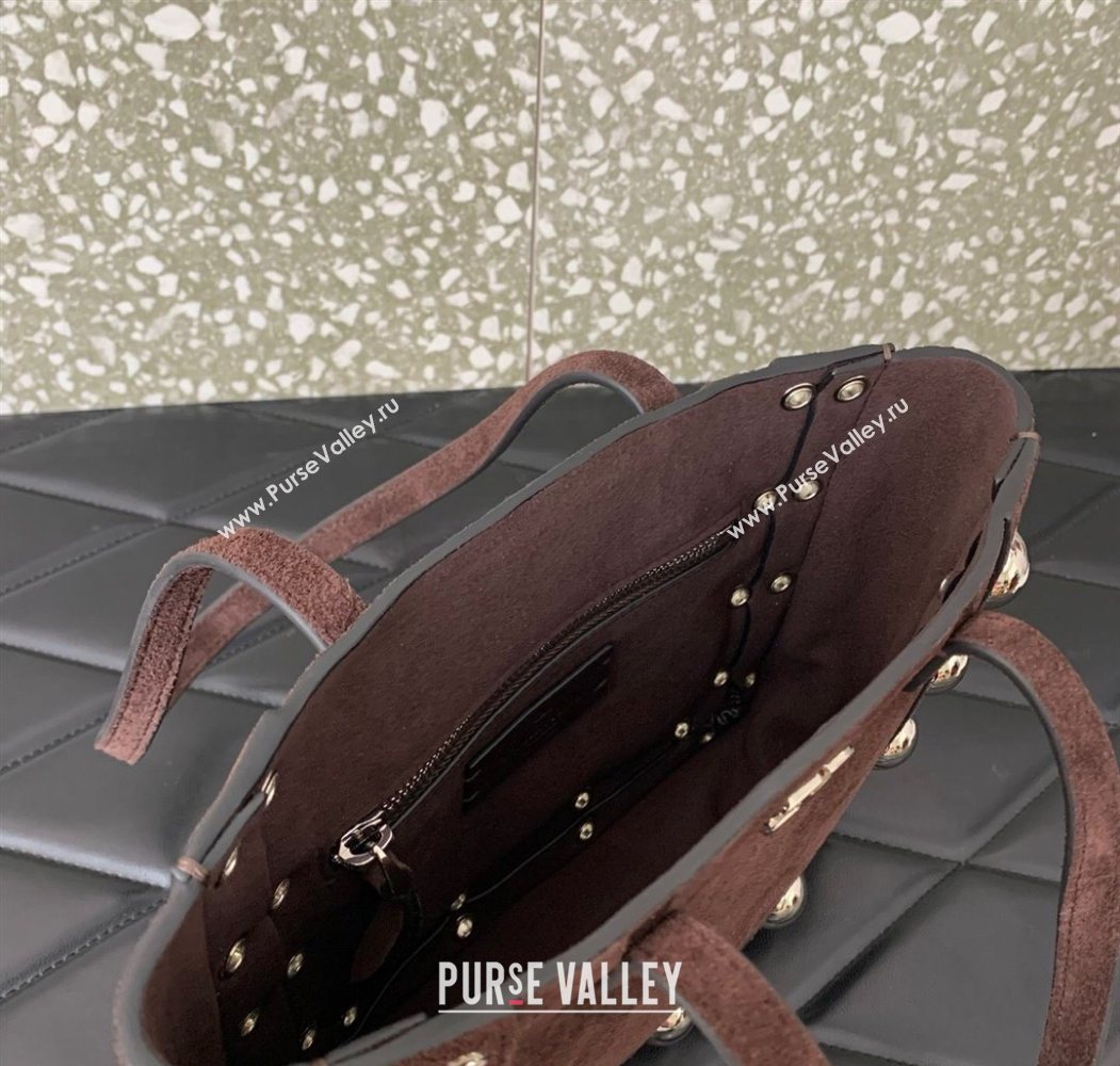 Valentino Mini Nellcôte Shopping Bag in Suede with Ball Studs Brown 2025 0078 (LKF-250626047)