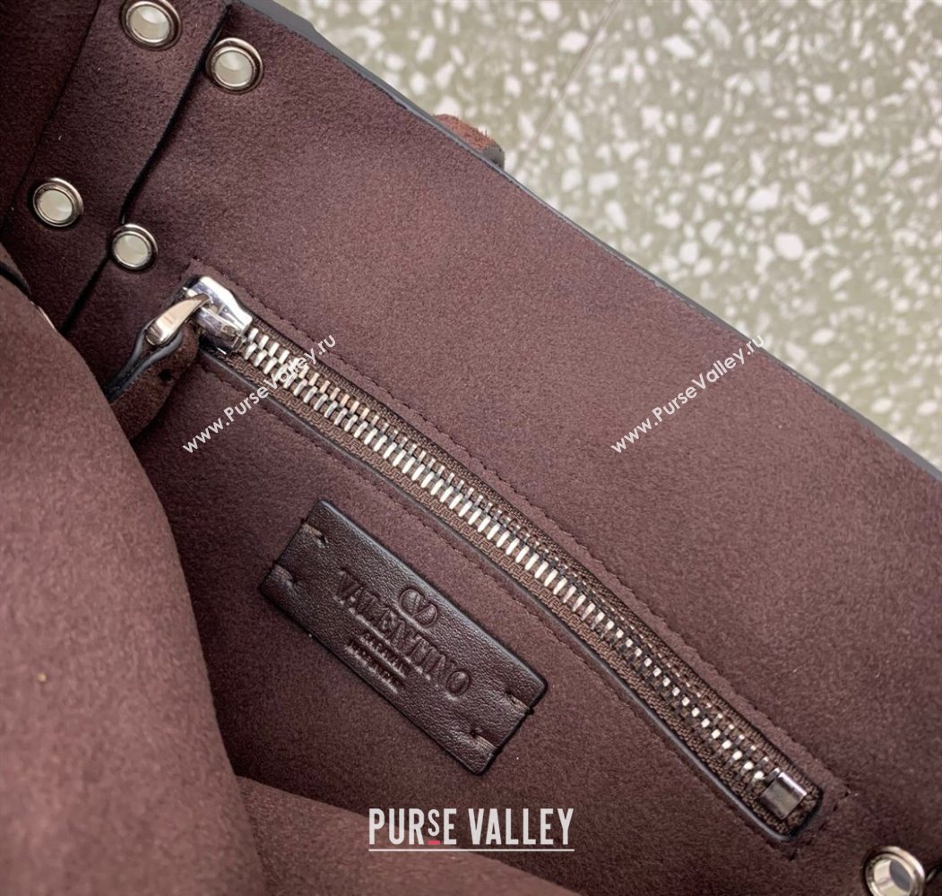 Valentino Mini Nellcôte Shopping Bag in Suede with Ball Studs Brown 2025 0078 (LKF-250626047)