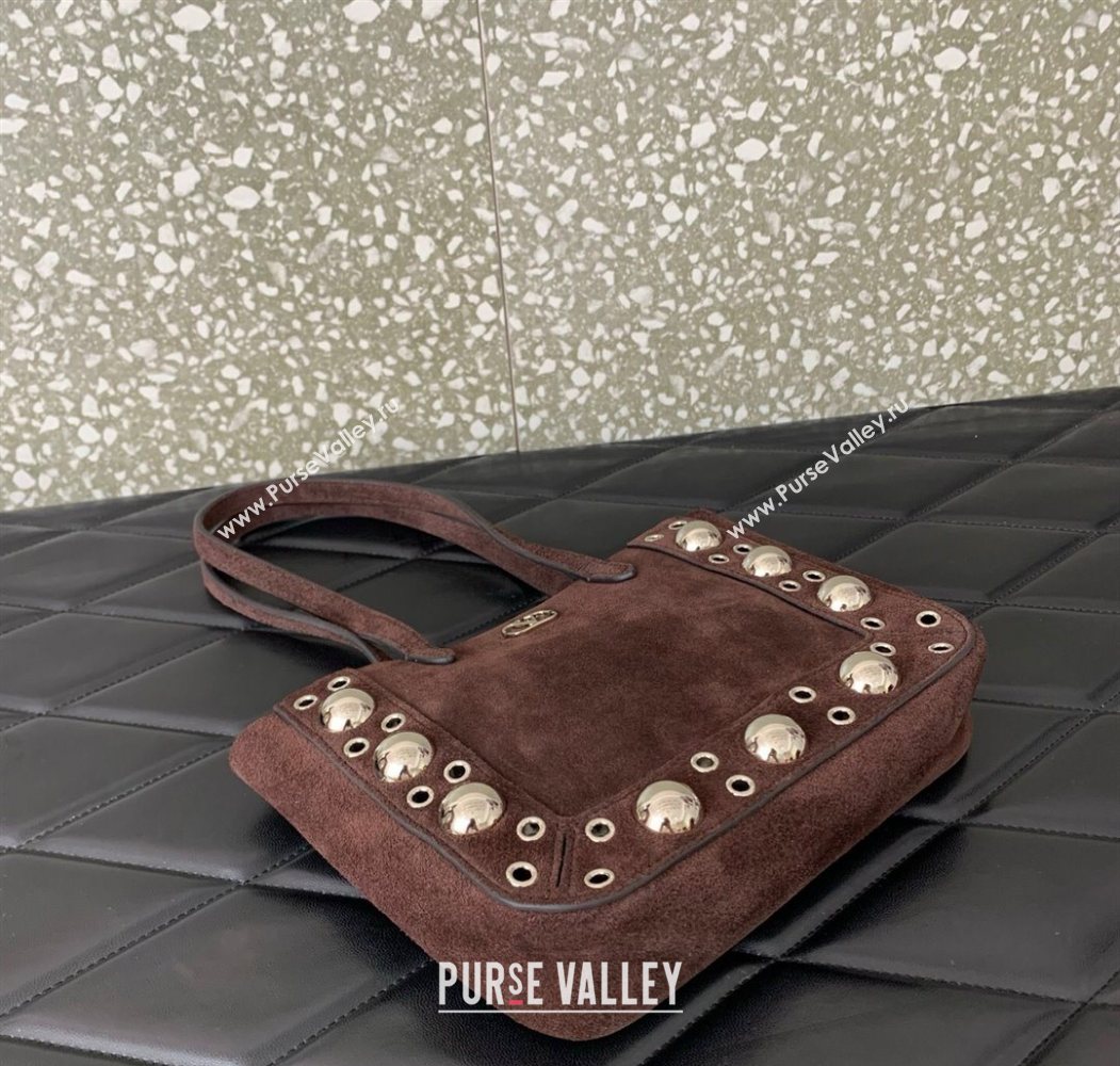 Valentino Mini Nellcôte Shopping Bag in Suede with Ball Studs Brown 2025 0078 (LKF-250626047)