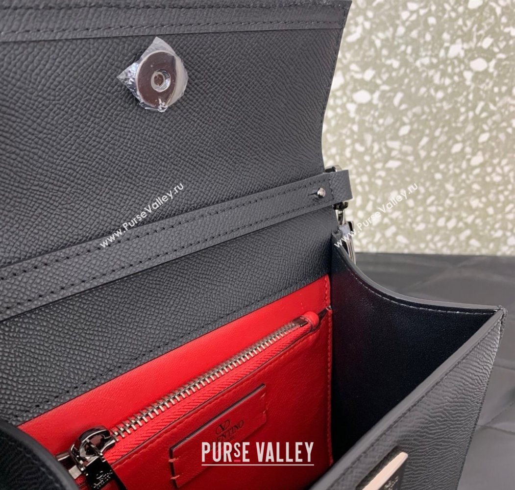 Valentino Small VSLING Grainy Calfskin Handbag with Strass Black 2025 7020 (LKF-250626012)