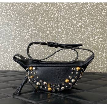 Valentino Nellcôte Belt Bag in Grainy Calfskin with Studs Black 2025 2039 (LKF-250626054)