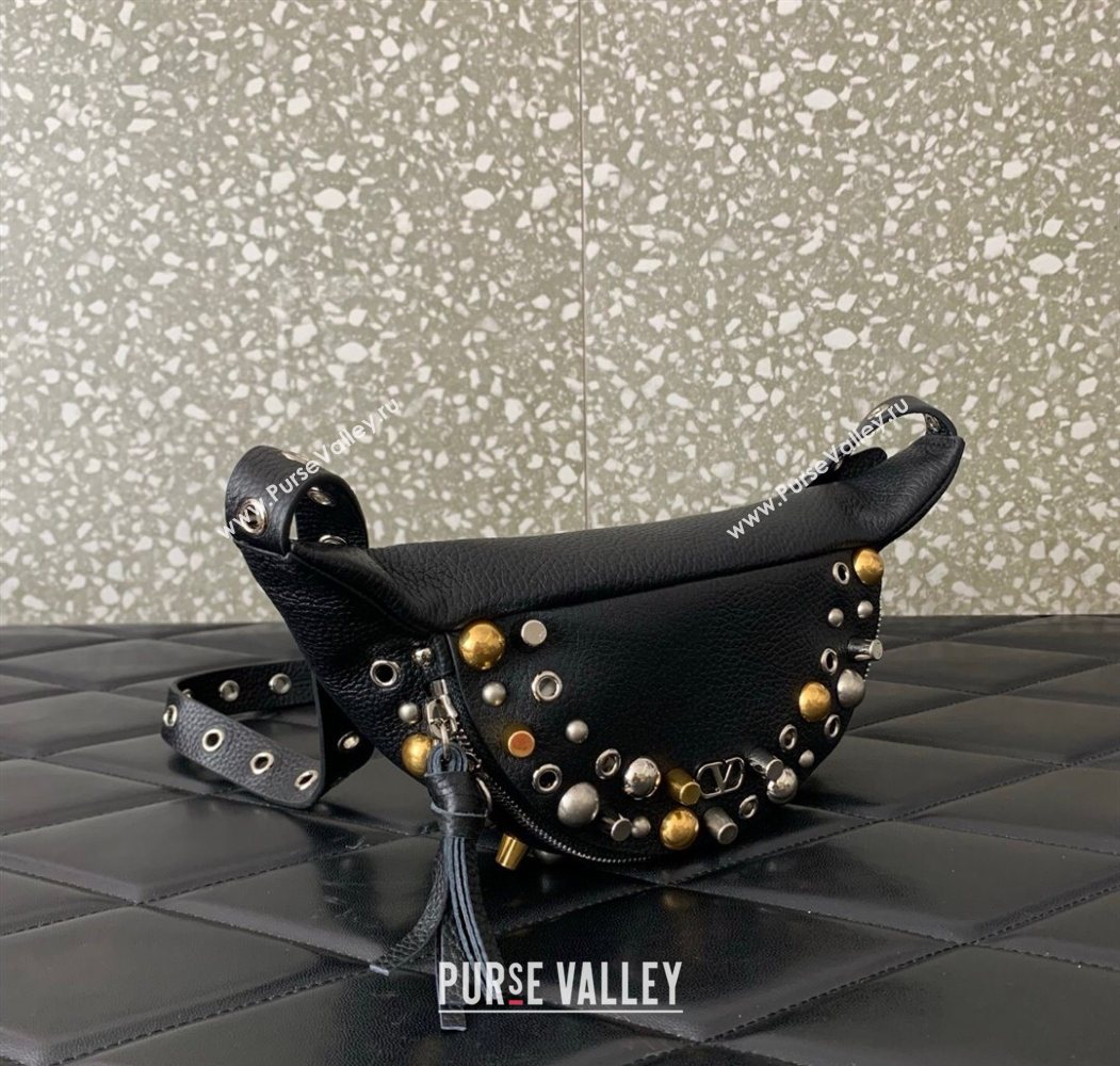 Valentino Nellcôte Belt Bag in Grainy Calfskin with Studs Black 2025 2039 (LKF-250626054)