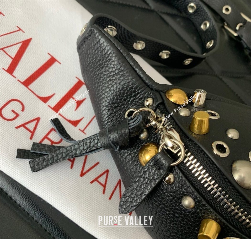 Valentino Nellcôte Belt Bag in Grainy Calfskin with Studs Black 2025 2039 (LKF-250626054)