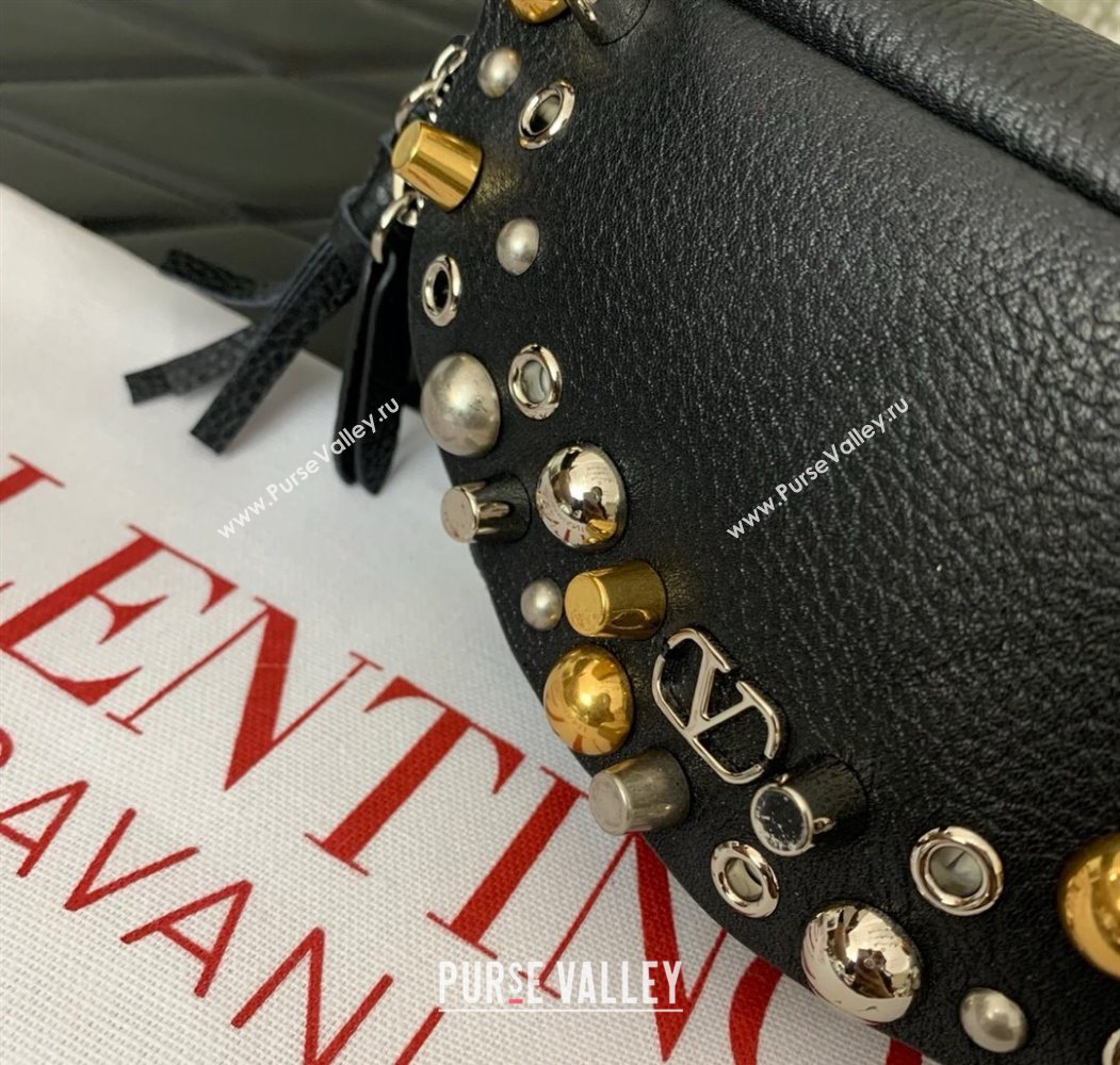 Valentino Nellcôte Belt Bag in Grainy Calfskin with Studs Black 2025 2039 (LKF-250626054)