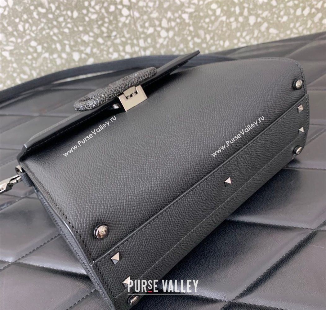 Valentino Small VSLING Grainy Calfskin Handbag with Strass Black 2025 7020 (LKF-250626012)