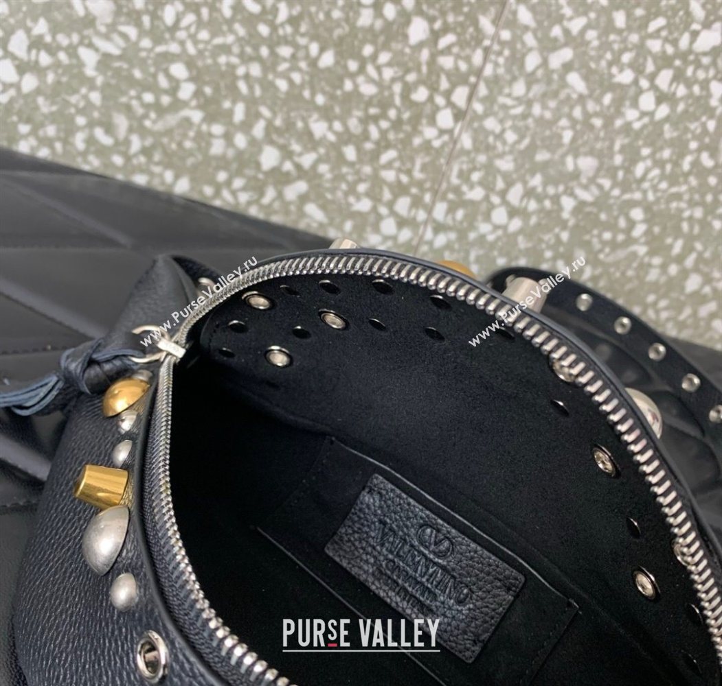 Valentino Nellcôte Belt Bag in Grainy Calfskin with Studs Black 2025 2039 (LKF-250626054)