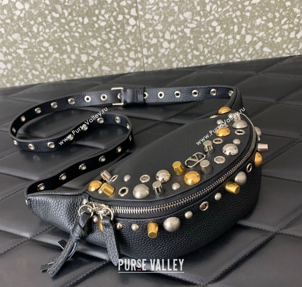 Valentino Nellcôte Belt Bag in Grainy Calfskin with Studs Black 2025 2039 (LKF-250626054)