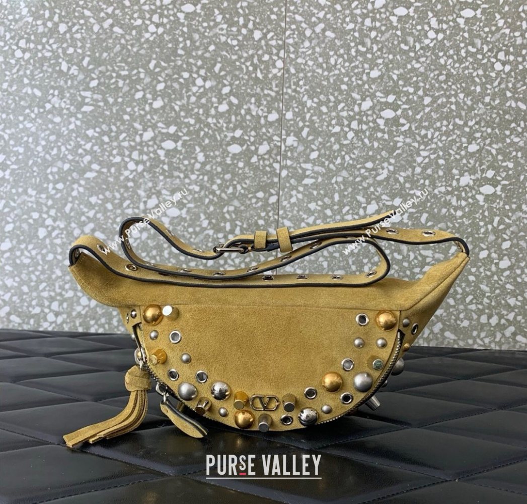 Valentino Nellcôte Belt Bag in Suede with Studs Khaki 2025 2039 (LKF-250626055)