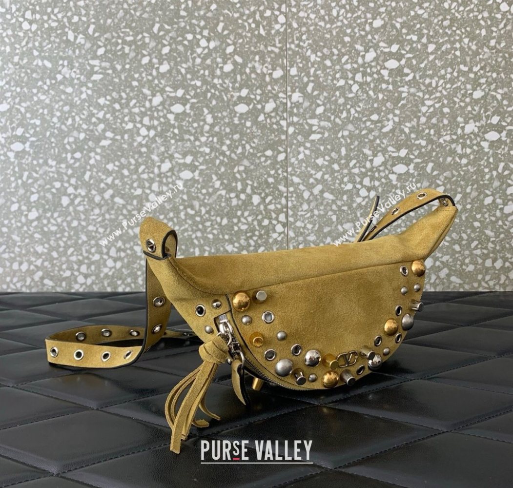 Valentino Nellcôte Belt Bag in Suede with Studs Khaki 2025 2039 (LKF-250626055)