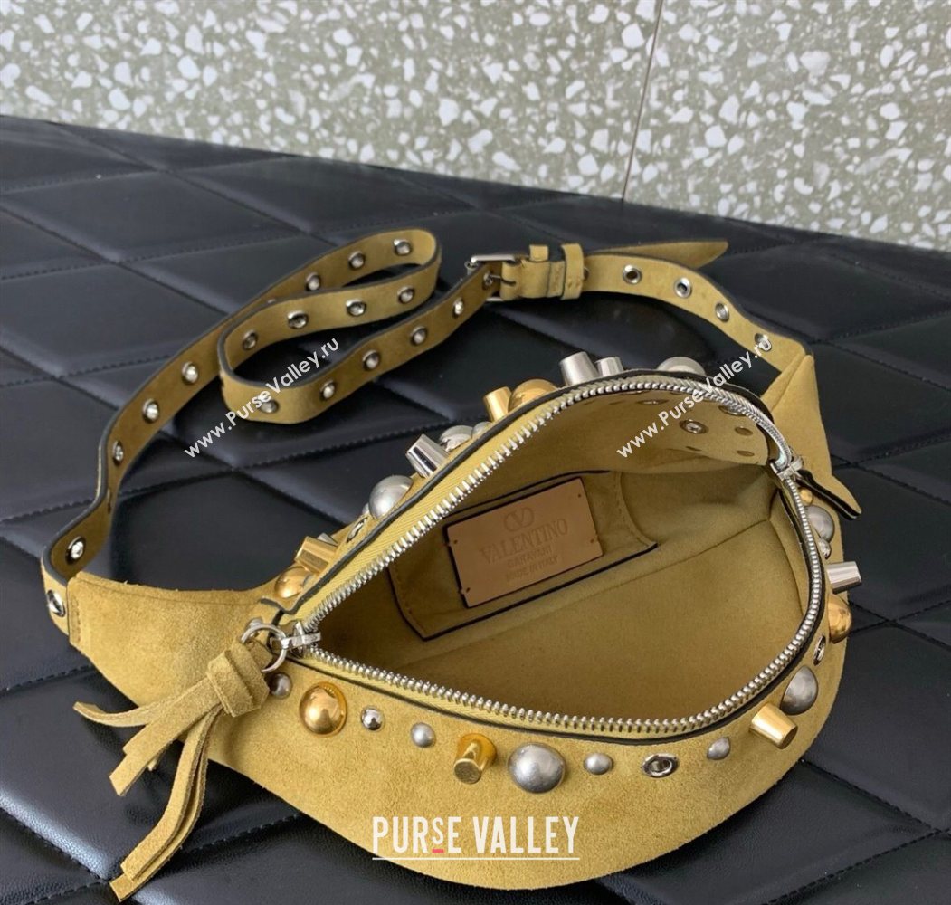 Valentino Nellcôte Belt Bag in Suede with Studs Khaki 2025 2039 (LKF-250626055)