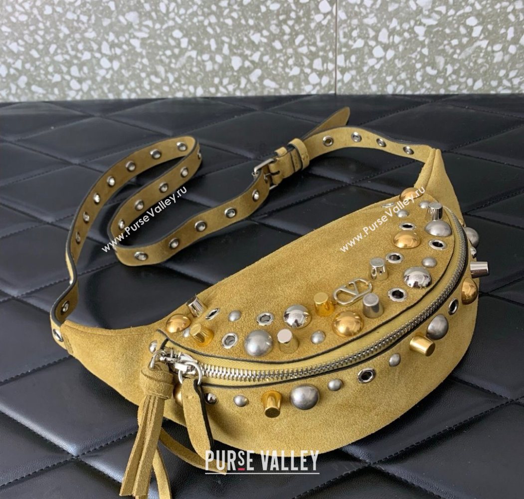 Valentino Nellcôte Belt Bag in Suede with Studs Khaki 2025 2039 (LKF-250626055)