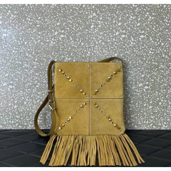 Valentino Nellcôte Shoulder Bag in Suede with Fringes Tassel and Studs Khaki 2025 2027 (LKF-250626058)