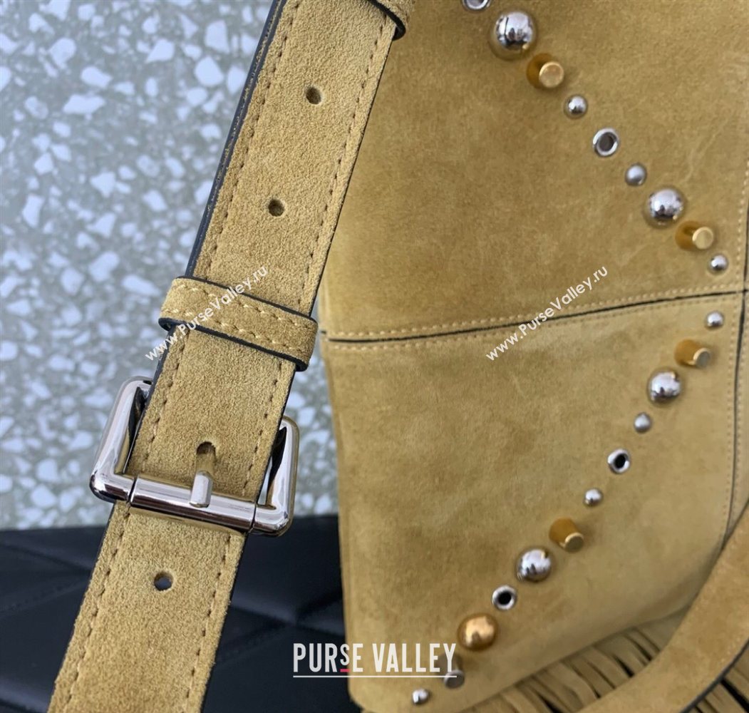Valentino Nellcôte Shoulder Bag in Suede with Fringes Tassel and Studs Khaki 2025 2027 (LKF-250626058)
