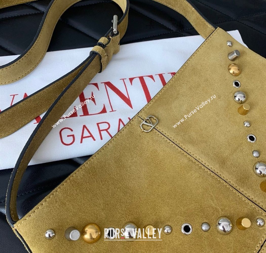 Valentino Nellcôte Shoulder Bag in Suede with Fringes Tassel and Studs Khaki 2025 2027 (LKF-250626058)