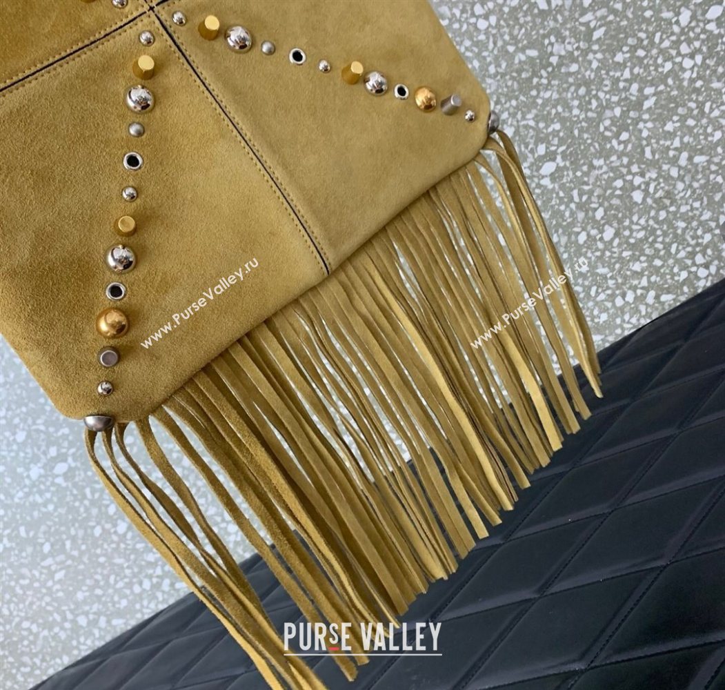 Valentino Nellcôte Shoulder Bag in Suede with Fringes Tassel and Studs Khaki 2025 2027 (LKF-250626058)