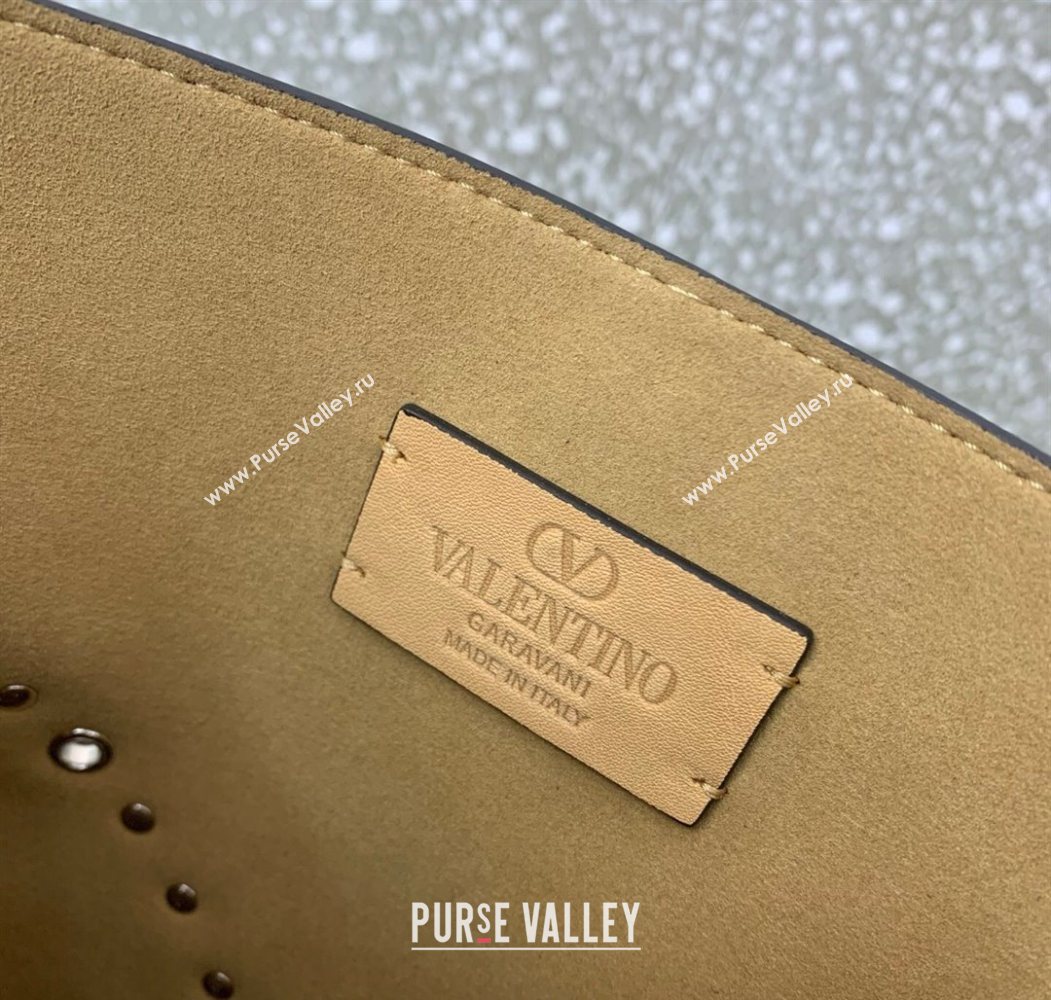 Valentino Nellcôte Shoulder Bag in Suede with Fringes Tassel and Studs Khaki 2025 2027 (LKF-250626058)