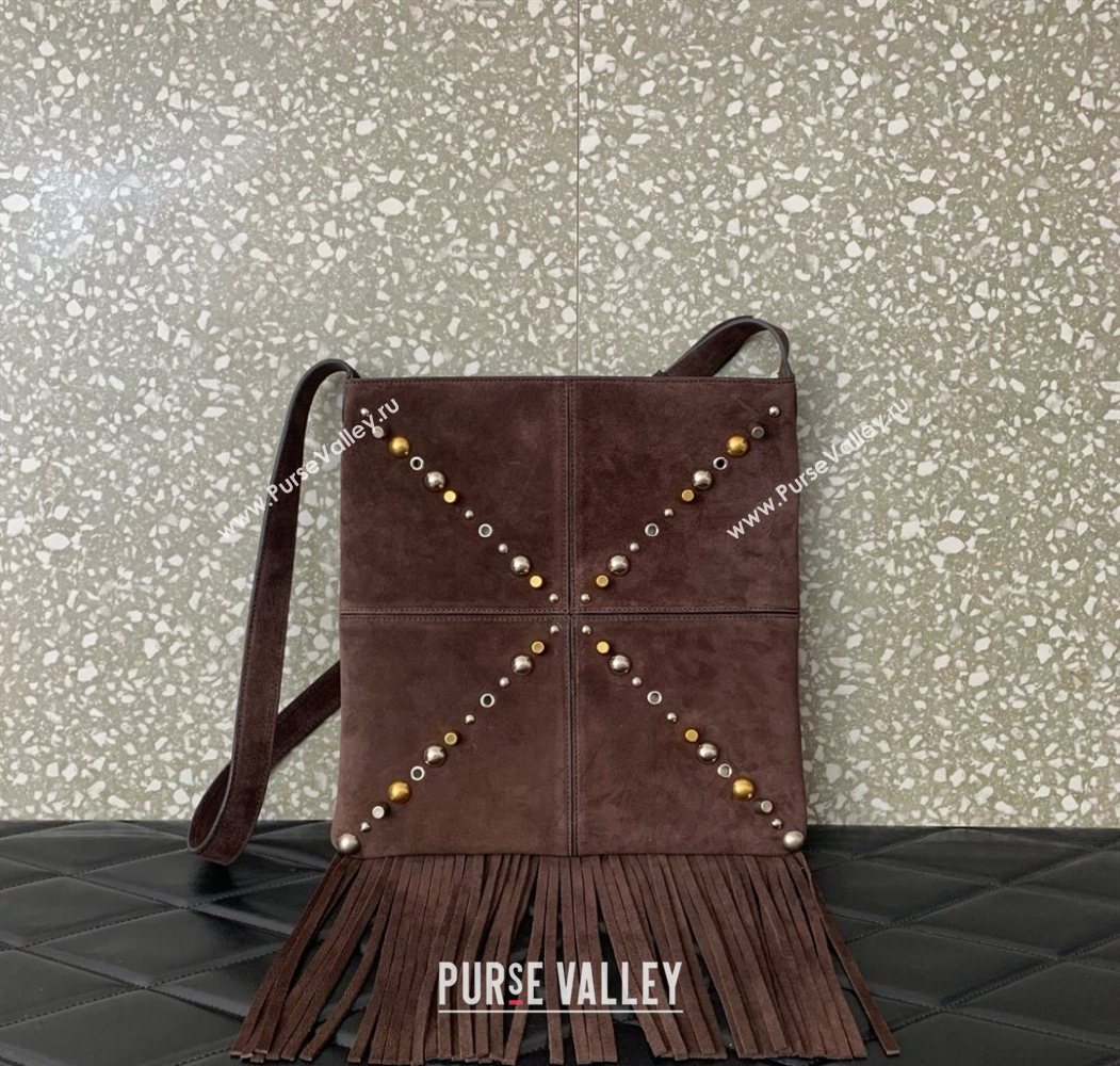 Valentino Nellcôte Shoulder Bag in Suede with Fringes Tassel and Studs Brown 2025 2027 (LKF-250626059)