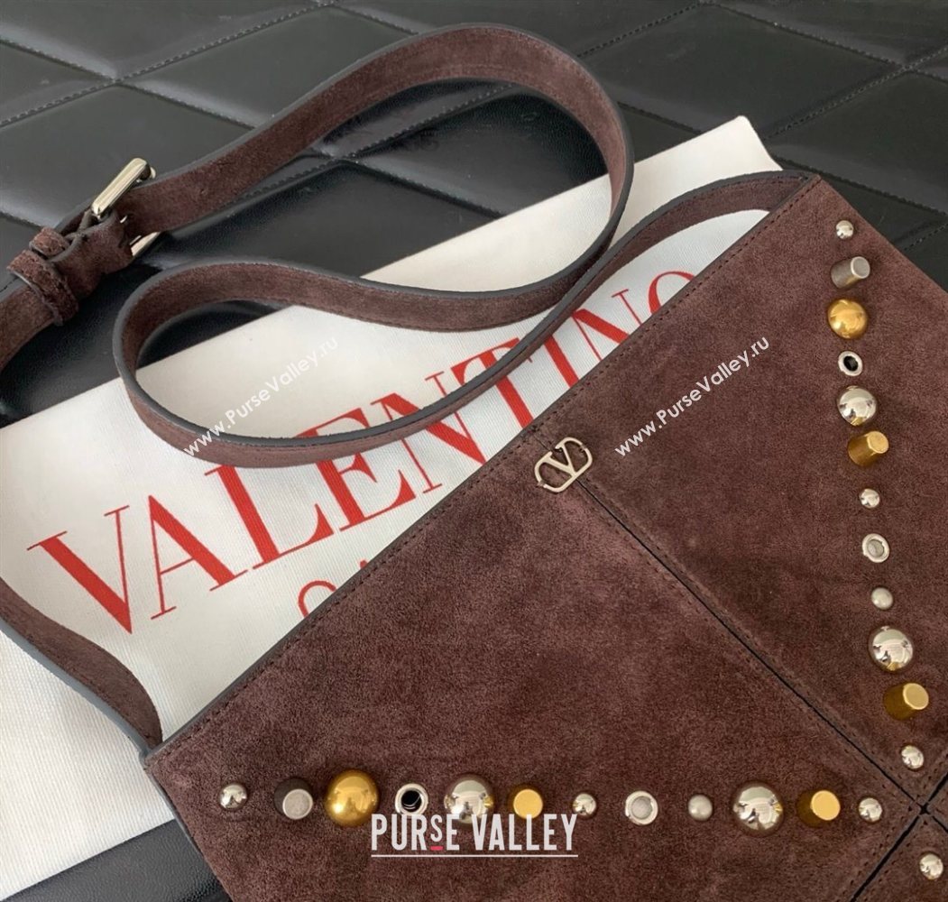 Valentino Nellcôte Shoulder Bag in Suede with Fringes Tassel and Studs Brown 2025 2027 (LKF-250626059)