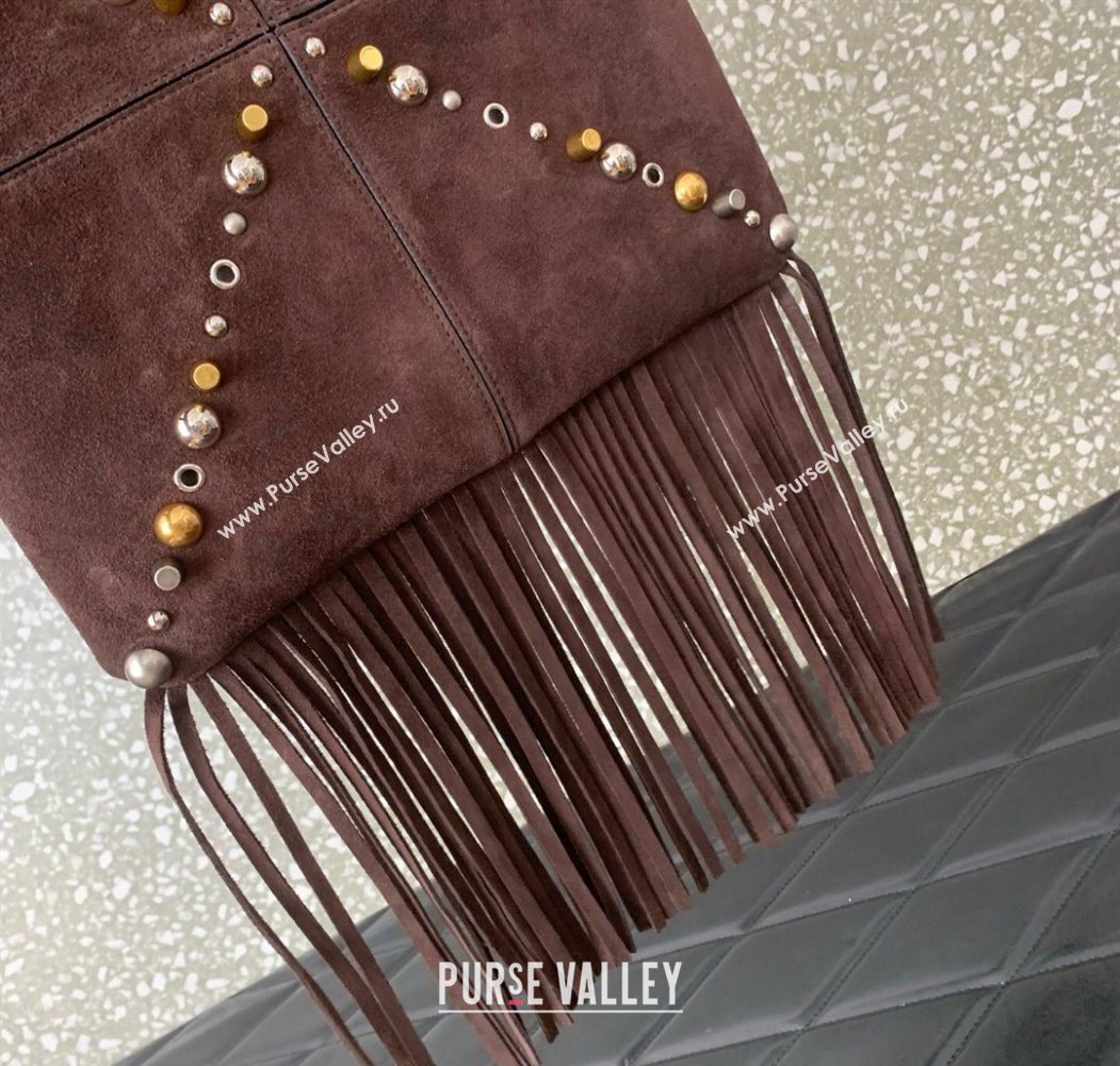 Valentino Nellcôte Shoulder Bag in Suede with Fringes Tassel and Studs Brown 2025 2027 (LKF-250626059)