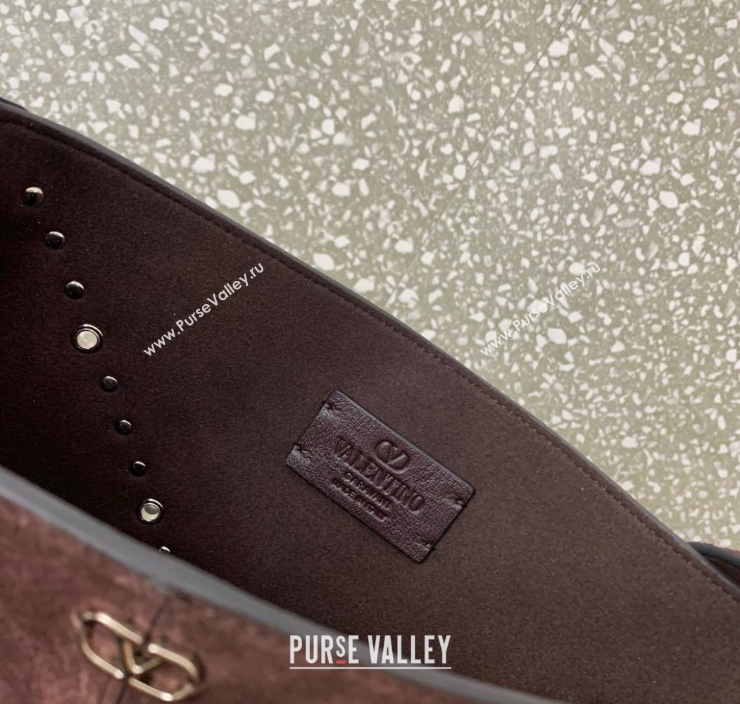 Valentino Nellcôte Shoulder Bag in Suede with Fringes Tassel and Studs Brown 2025 2027 (LKF-250626059)